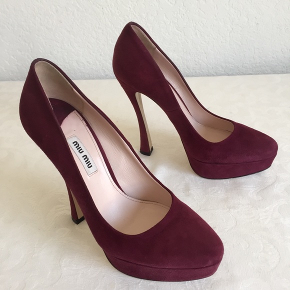 Miu Miu bugundy suede platform pumps - Picture 4 of 8